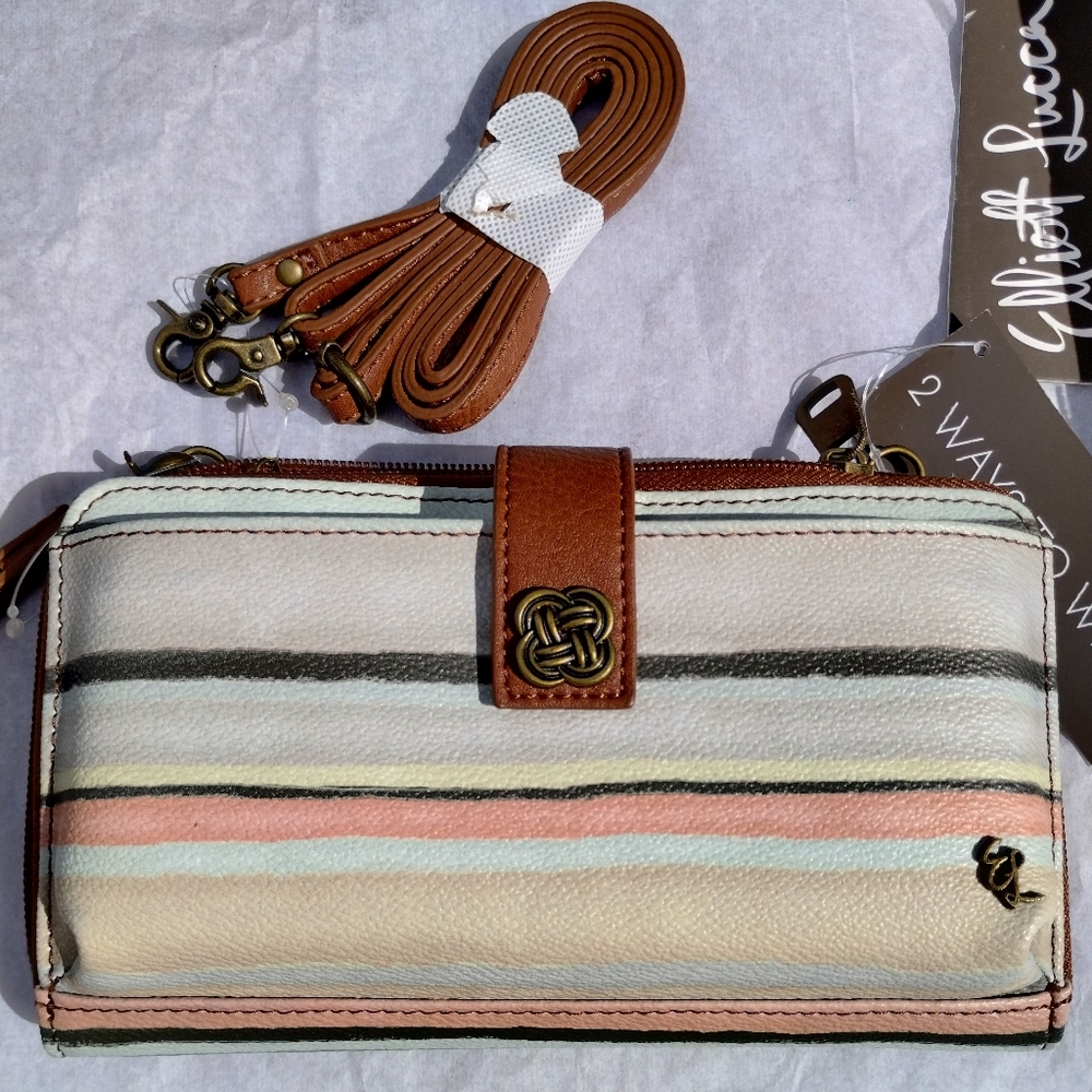 Elliott Lucca Cream and Brown Clutch/Crossbody